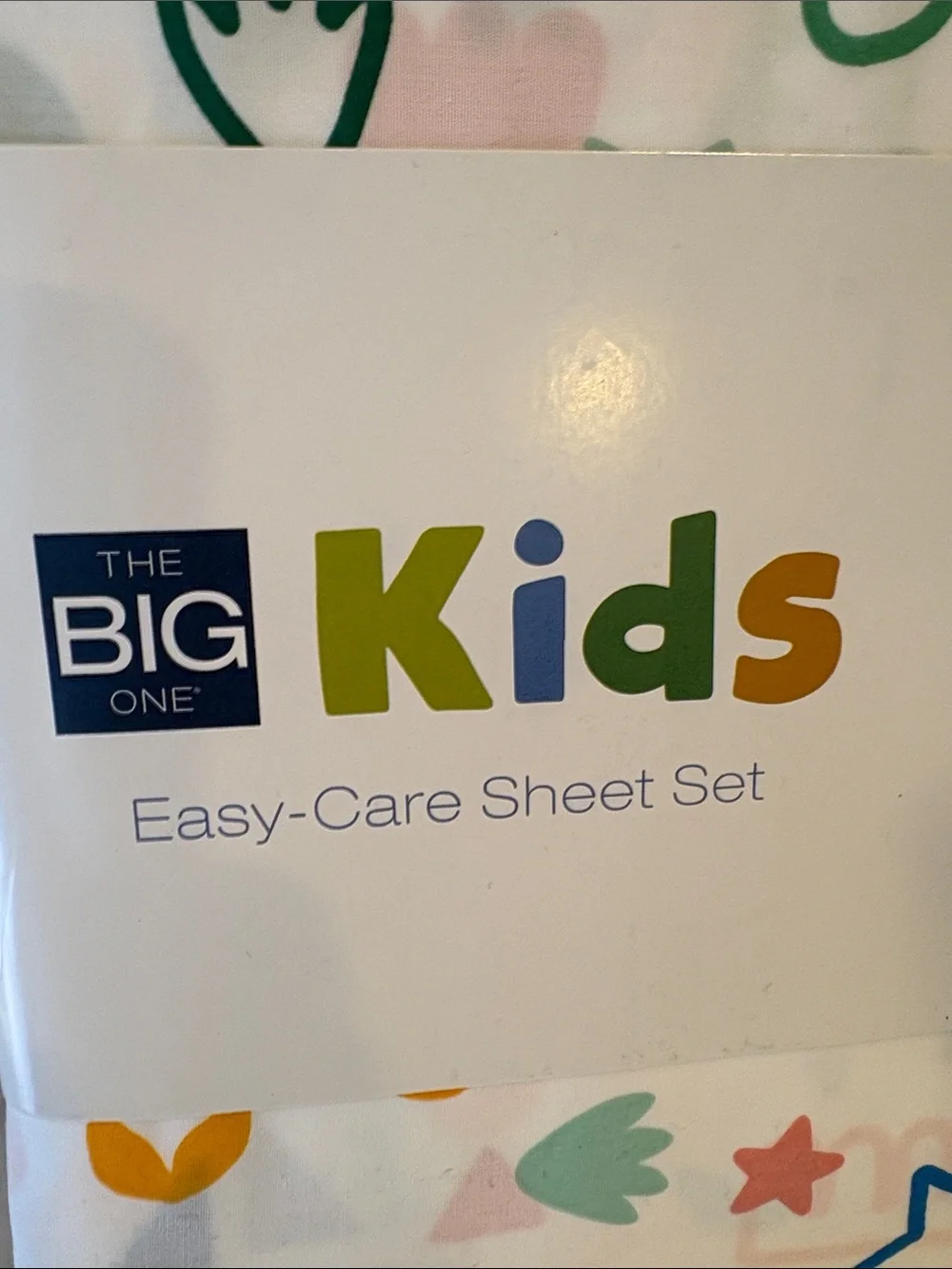 BNWT The Big One Kids Twin Sheet Set - White with Blue, Green, Orange, Accents